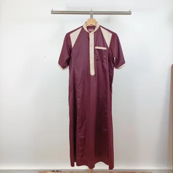 Gandoura bordeaux à détails beiges Al Anaqa - Taille 48 A1027