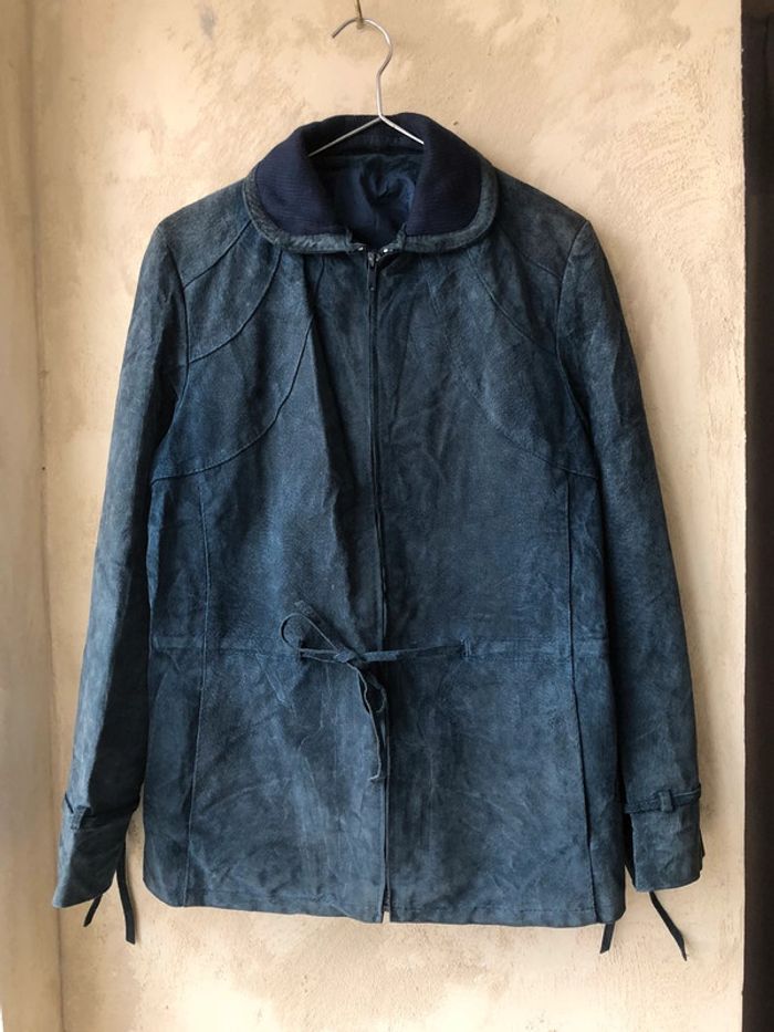 Veste en daim marine vintage L - photo numéro 2