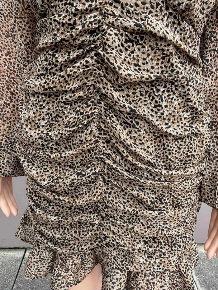 Robe léopard froncée manches longues fluide – Taille S - photo numéro 4