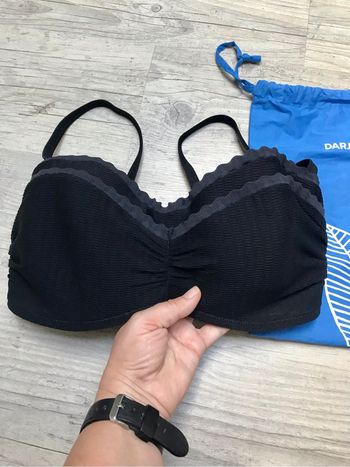 Haut de maillot de bain Darjeeling 95E bandeau noir gaufré croquet bretelles amovibles à armatures