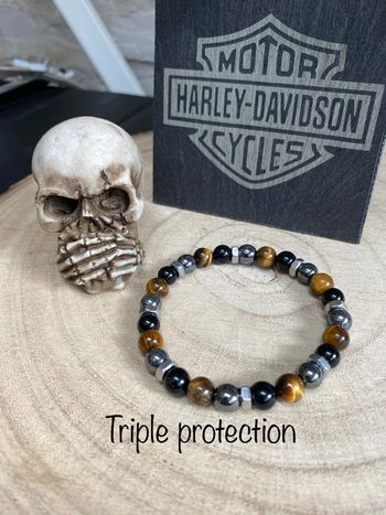 Bracelet triple protection et boulons 20,5 cm , lithothérapie