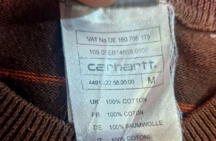 Carhartt Pull col rond marron rayures orange Homme taille M - photo numéro 9