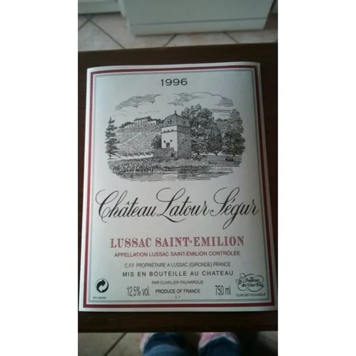 Etiquettes de vin Château Latour Segur Lussac Saint Émilion 1996 Neuf -