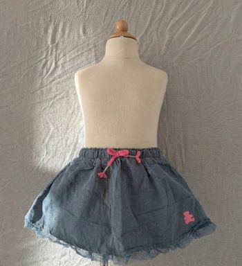 Jupe bleu gris à tulle et nœud rose - LuluCastagnette - 24 mois