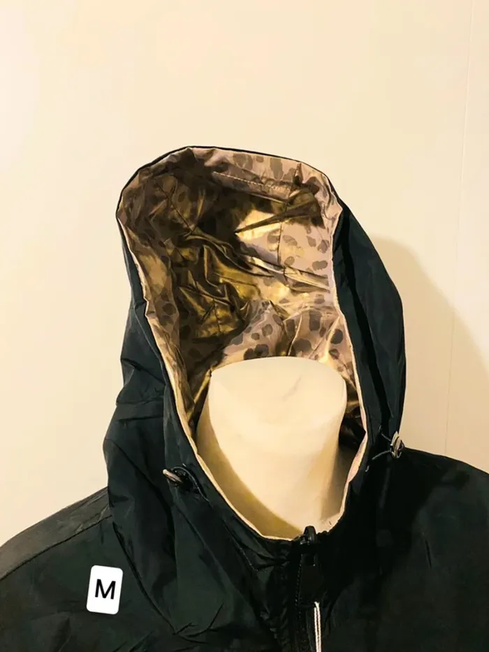 Manteau parka femme imperméable réversible long souple noire doré léopard taille M - photo numéro 4