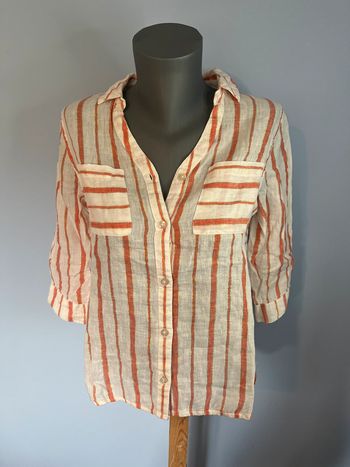 Chemise rayée blanc/rose doré Gerard Pasquier – taille 38 – lin & détails brillants
