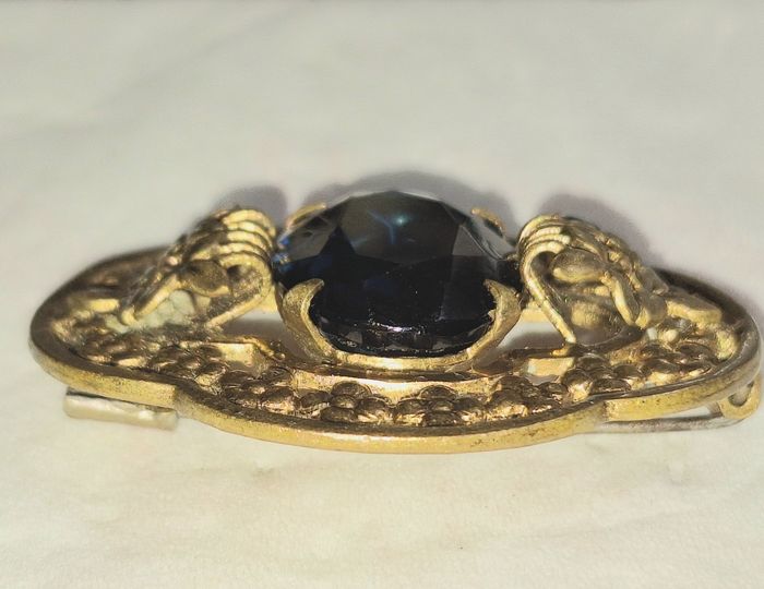 Broche 1960's verre taillé bleu profond 4,5 cm. - photo numéro 2