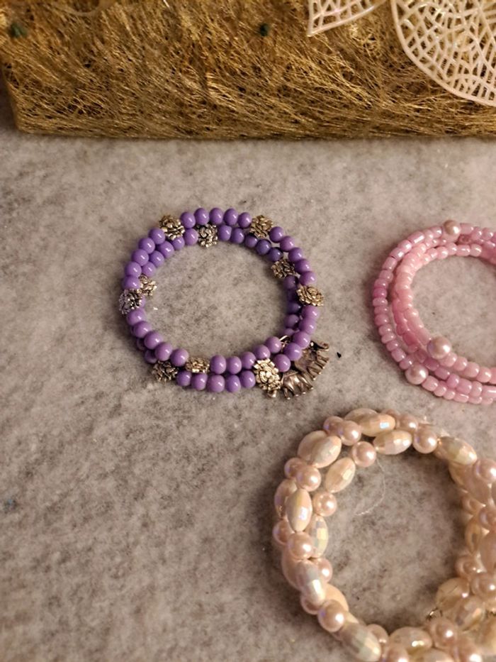 Lot de bracelets double rang blanc violet et rose - photo numéro 3