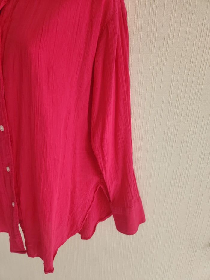 Chemise oversize effet gaze de coton rose framboise H&M XS - photo numéro 4