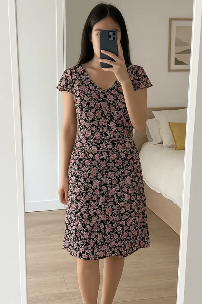 🌸 Robe fleurie noire et rose - Taille 38 🌸