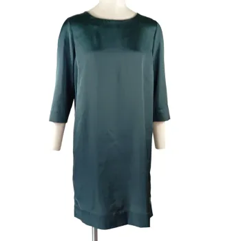 Robe droite satinée verte Rue Blanche manches 3/4 minimaliste chic taille 2 (M) A1127