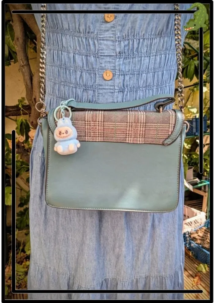 Sac bandoulière à motif tartan et simili cuir bleu canard - photo numéro 6