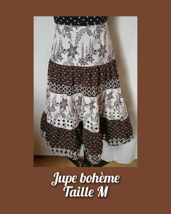 Jupe longue à broderie anglaise marron blanc Taille M