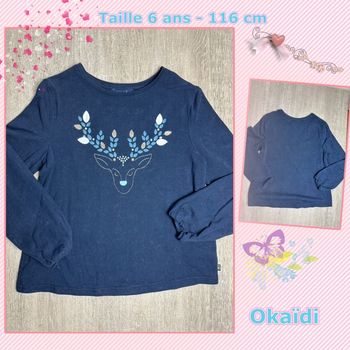 T-shirt ML motif tête de cerf - taille 6 ans - 116 cm