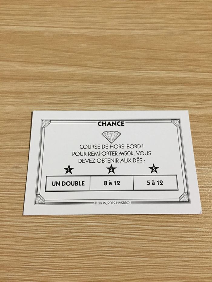 Carte chance course de hors-bord pièce détachée jeu de société Monopoly Millionnaire #A45