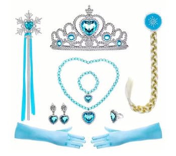 Lot accessoires bleu Elsa la reine des neiges, couronne, baguette, bijoux taille 3-6ans