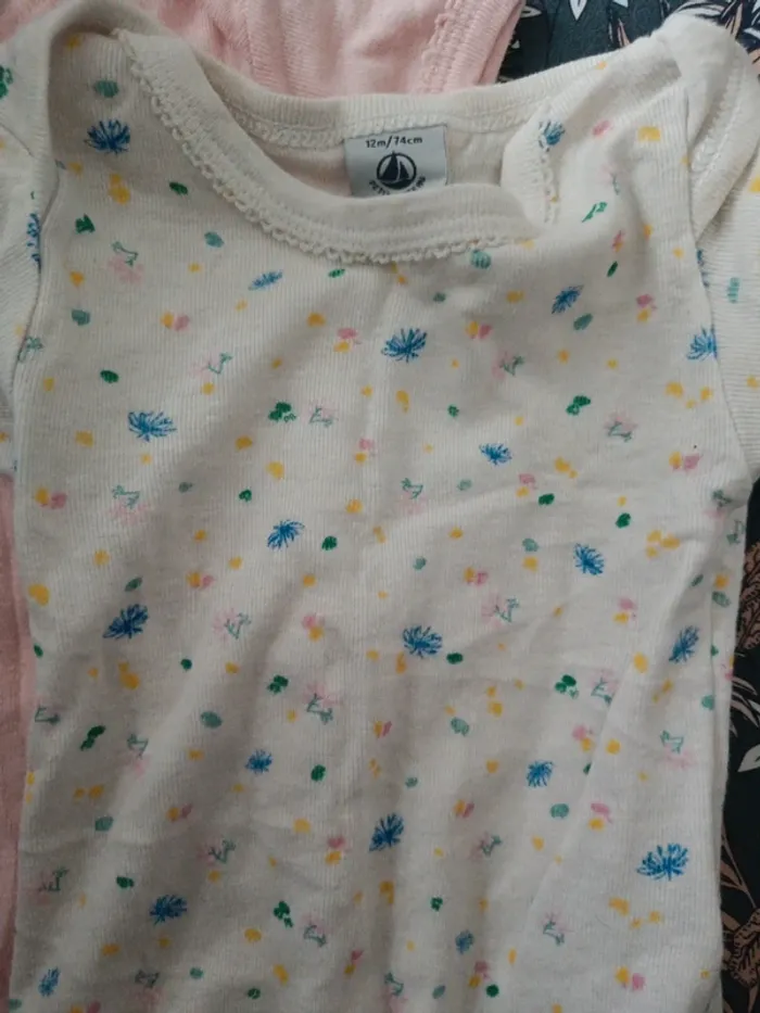 Lot de 2 bodies manches courtes petit bateau 74cm rose jaune bleu - photo numéro 2