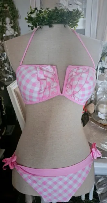 Maillot de bain 2 pièces vichy rose et blanc Dag Adom Taille L Neuf