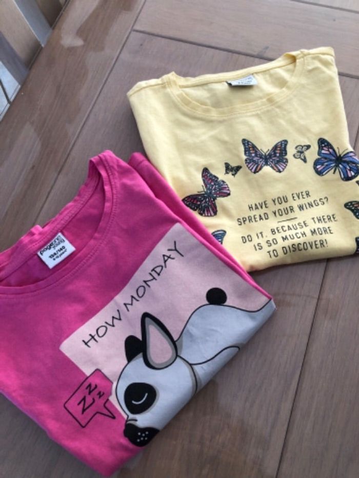 Lot 2 tee shirt jaune et rose