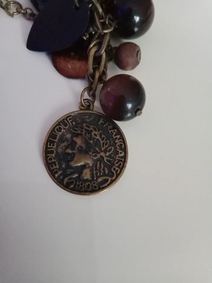 Collier pierres et pièces dollar et français vintage - photo numéro 2