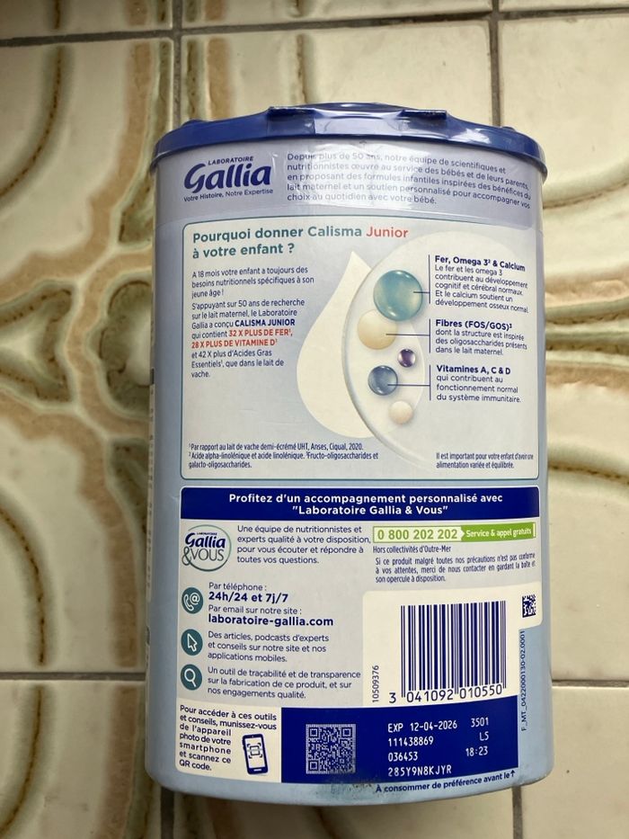 Boîte de lait Gallia Calisma Junior 4 (18mois) - neuve et scellée - 3 boîtes disponibles - photo numéro 2