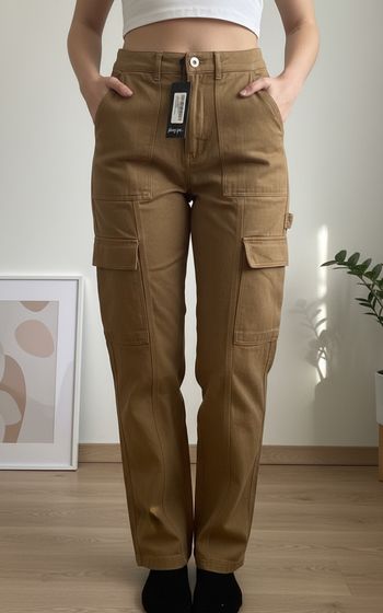 Pantalon cargo camel/moutarde coupe droite à poches – taille 34 neuf avec étiquette