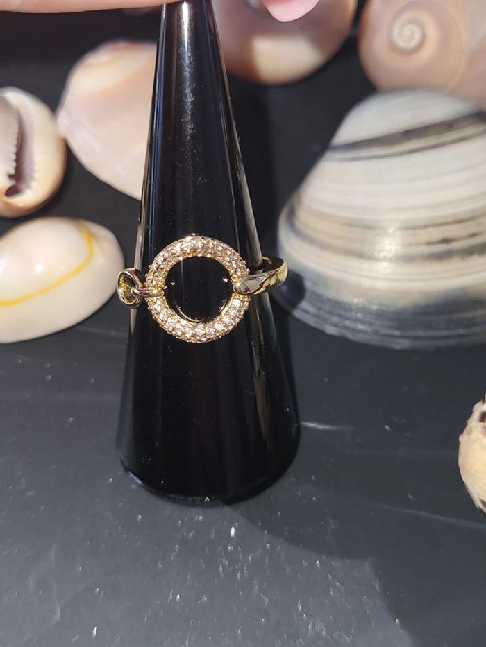 Bague ouverte acier inoxydable et zircon Rond Dorée - photo numéro 4