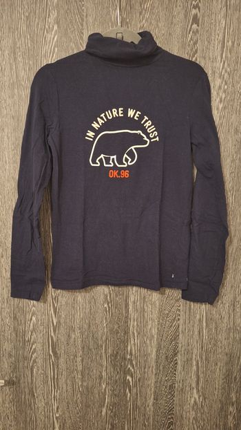 Sous-pull col roulé bleu marine imprimé ours