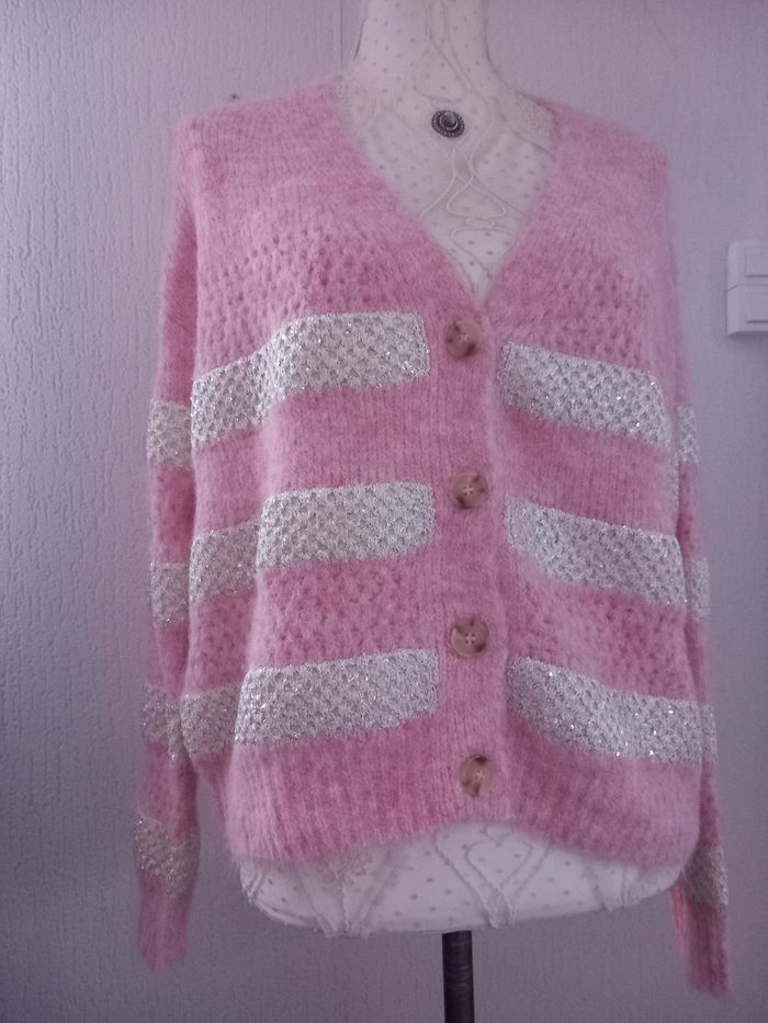 Sublime Gilet femme laine taille unique 36 au 42 rose argenté