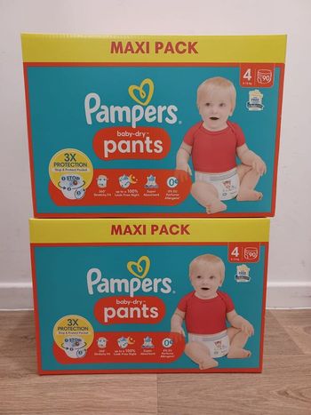 2 cartons couches culottes Pampers baby-dry pants Taille 4- carton de 90 couches