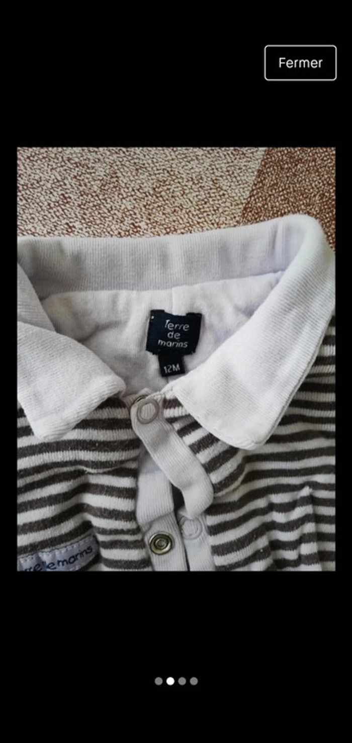 Combinaison 12 mois Epaisse et doublée à pressions rayée marron/bleu terre de marin - photo numéro 2