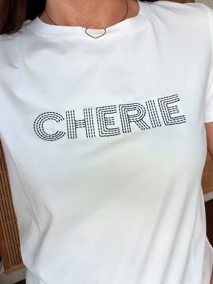 T-shirt Chérie blanc/noir Taille L - photo numéro 5