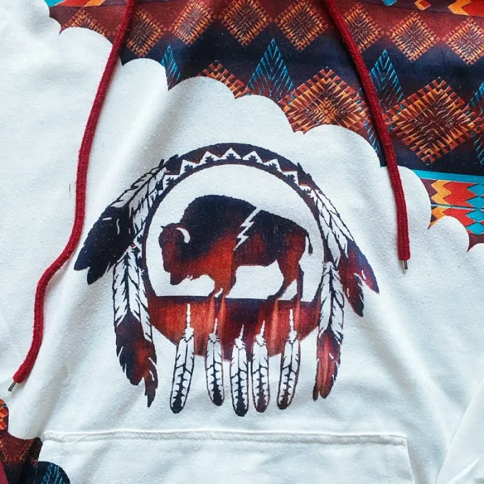 Vintage Native American Sweat-Shirt / Amerindian Hoodie Homme Exclusive Ethnique (Taille L) - photo numéro 5