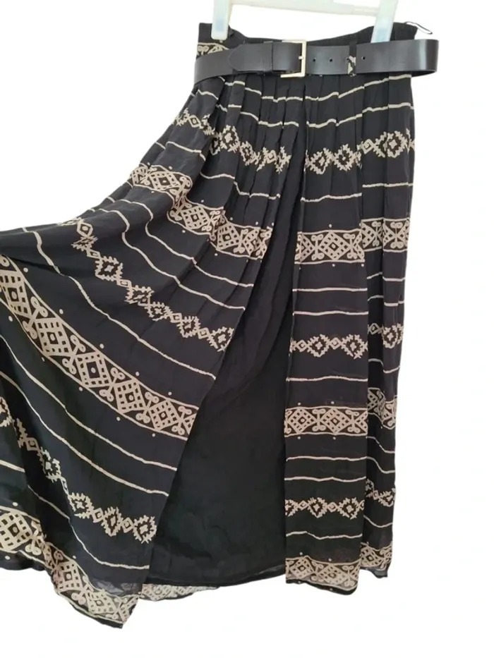 Jupe longue noire beige avec ceinture marc aurel taille 36 S