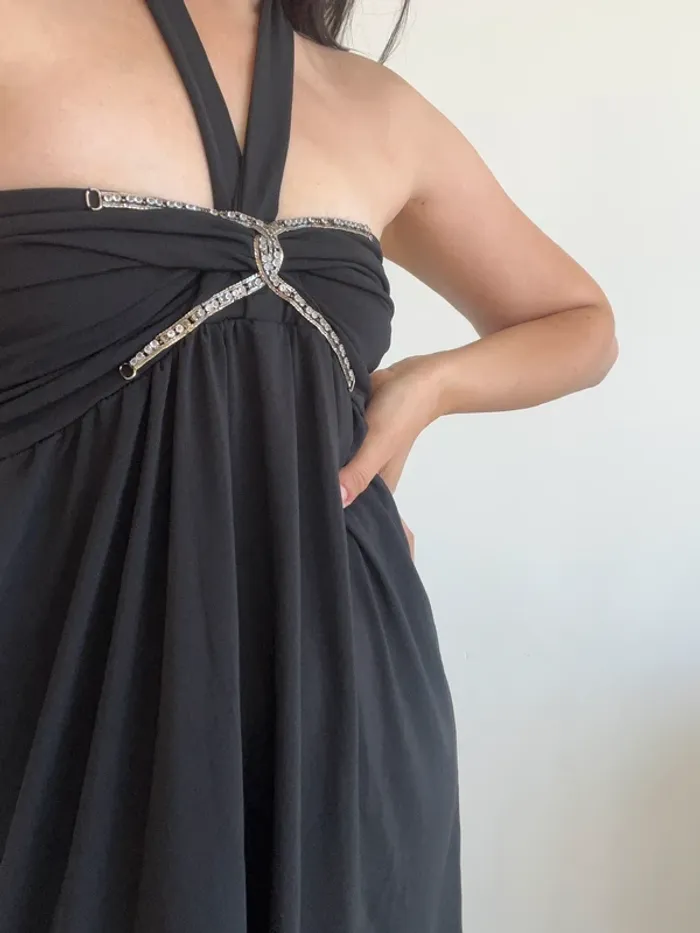 Haut dos nu/bustier y2k noir à strass taille S - photo numéro 3