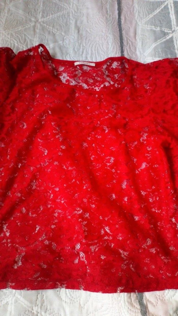 Haut en dentelle rouge motif floral femme XL camaïeu - photo numéro 8