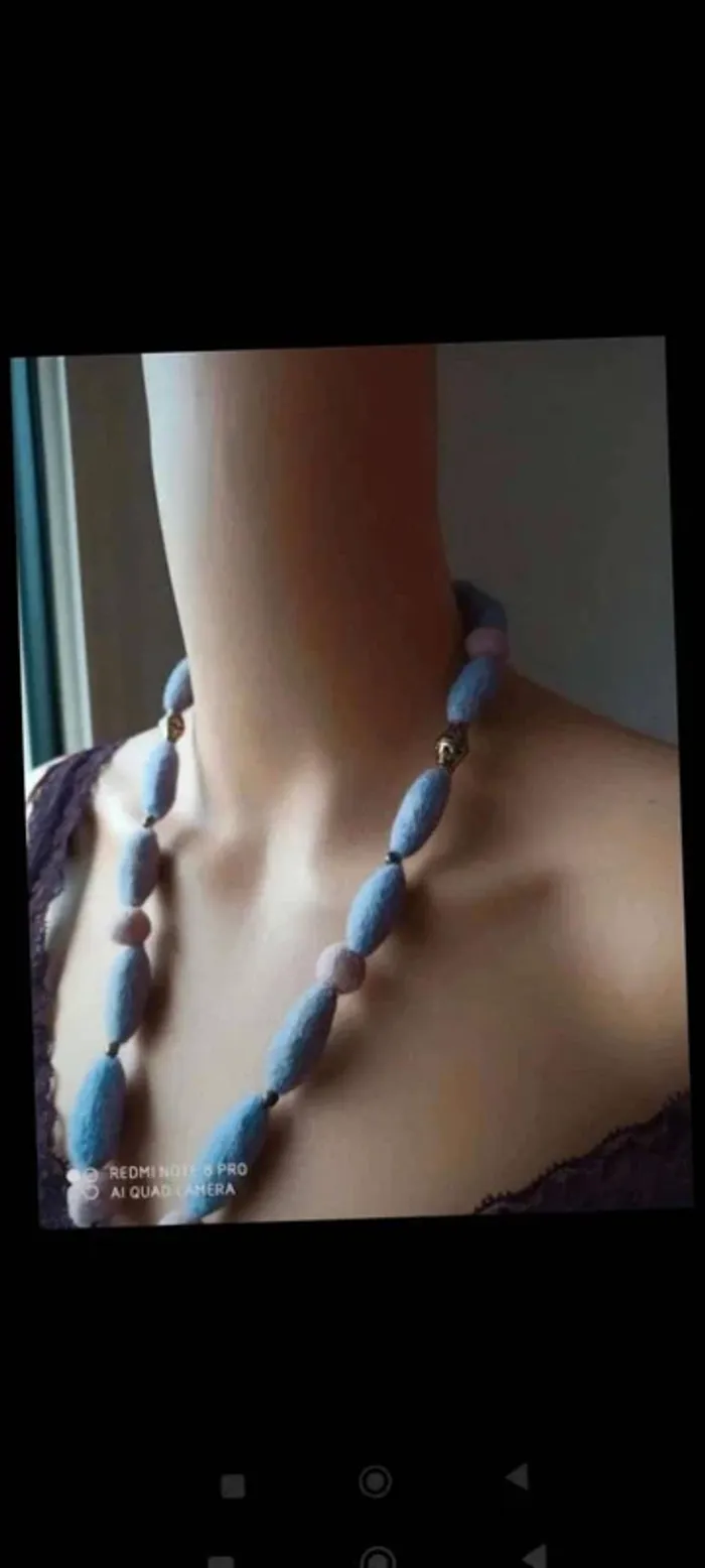 Collier feutrine lilas  rose argenté - photo numéro 5