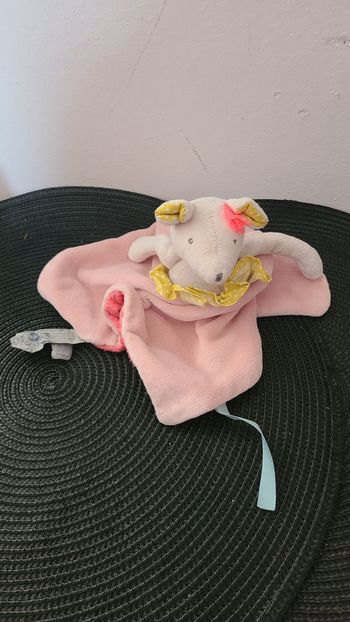 Doudou plat souris MOULIN ROTY Mademoiselle et Ribambelle rose 23 cm