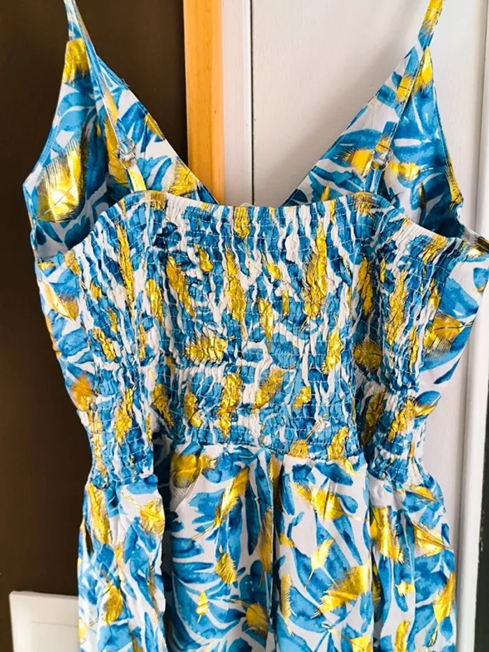 Robe longue imprimée tropicale bleue et dorée femme 40/42 - photo numéro 2
