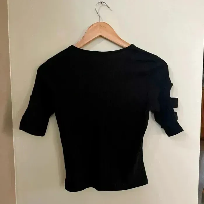 t-shirt Jennyfer T.M manches ajourées, maille côtelée stretch, col rond, coupe près du corps V036 - photo numéro 5