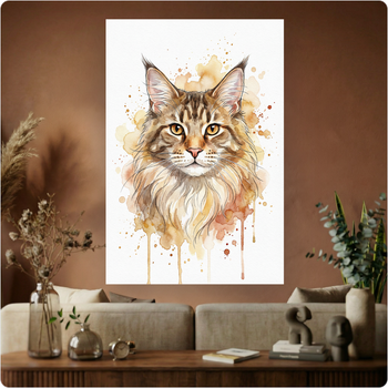 Affiche murale "Chat Maine Coon" aquarelle artistique poster déco nature A3 Sans cadre