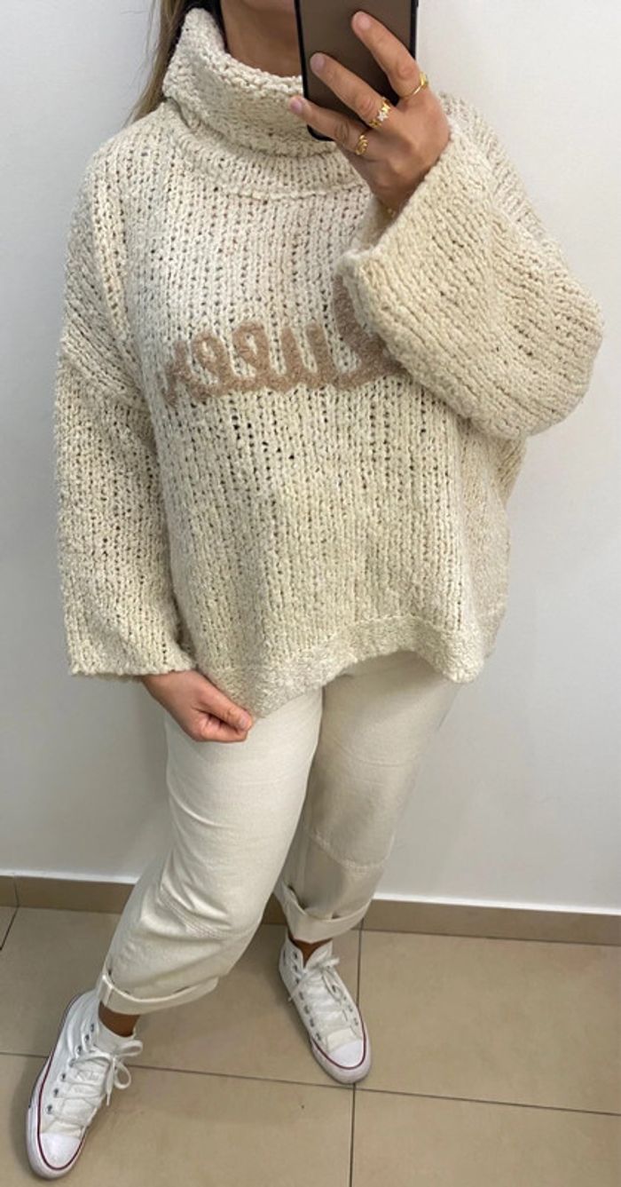 Superbe Pull Col Roulé Maille Distendu Taille Unique - photo numéro 8