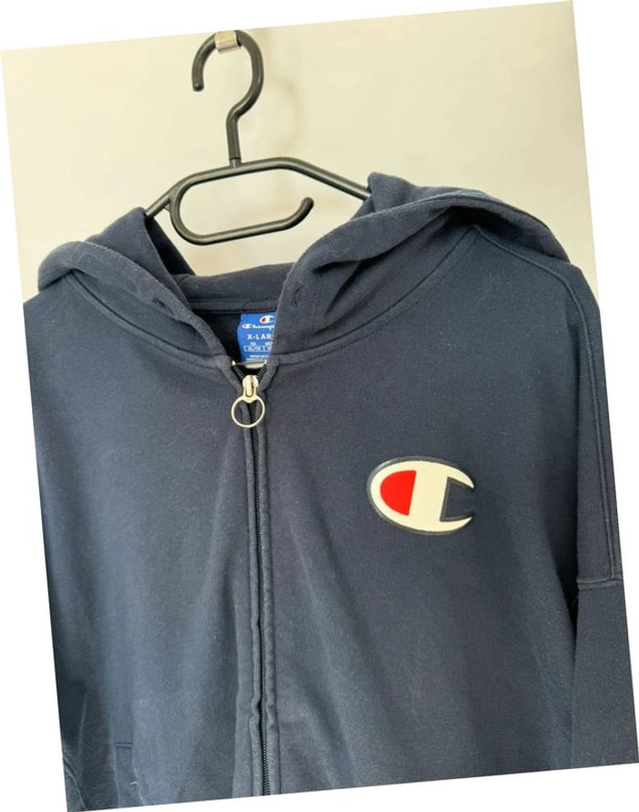 Sweat à capuche/ Hoodie full zip Champion bleu marine taille XL - photo numéro 4