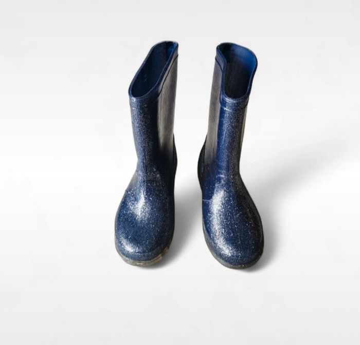 Bottes de pluie lulu castagnette bleues marines pailletées argentées pointure 32 - photo numéro 3