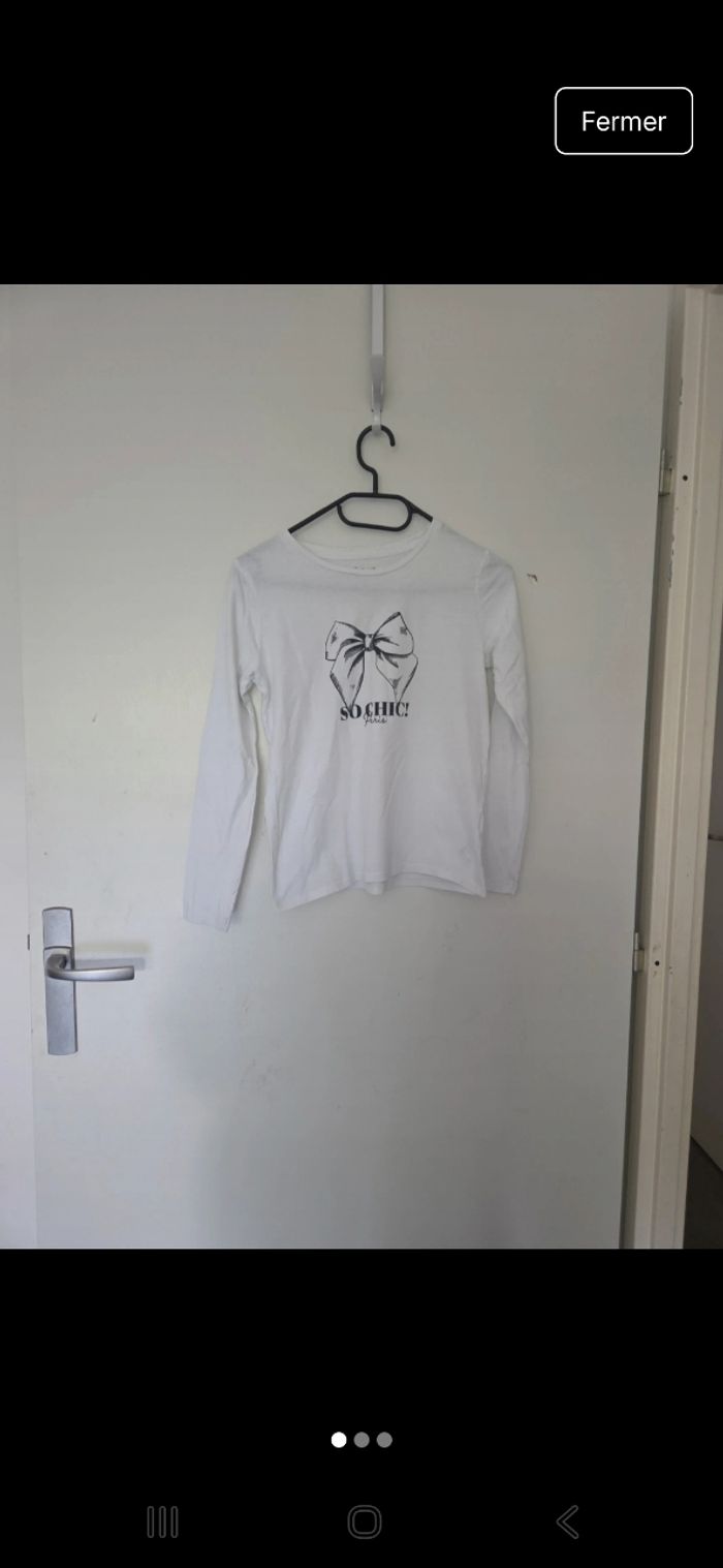Tee-shirt à manche longues blanc +motif
