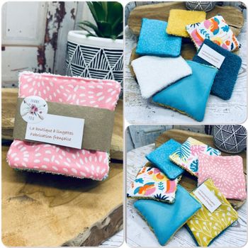 Lot de 6 lingettes lavable et réutilisable en éponge coton