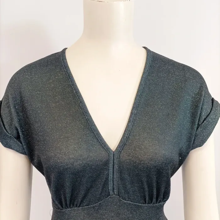 Robe longue paillettes bleu - t36 - robe de soirée moulante femme décolleté et noeud à l'arrière. - photo numéro 7