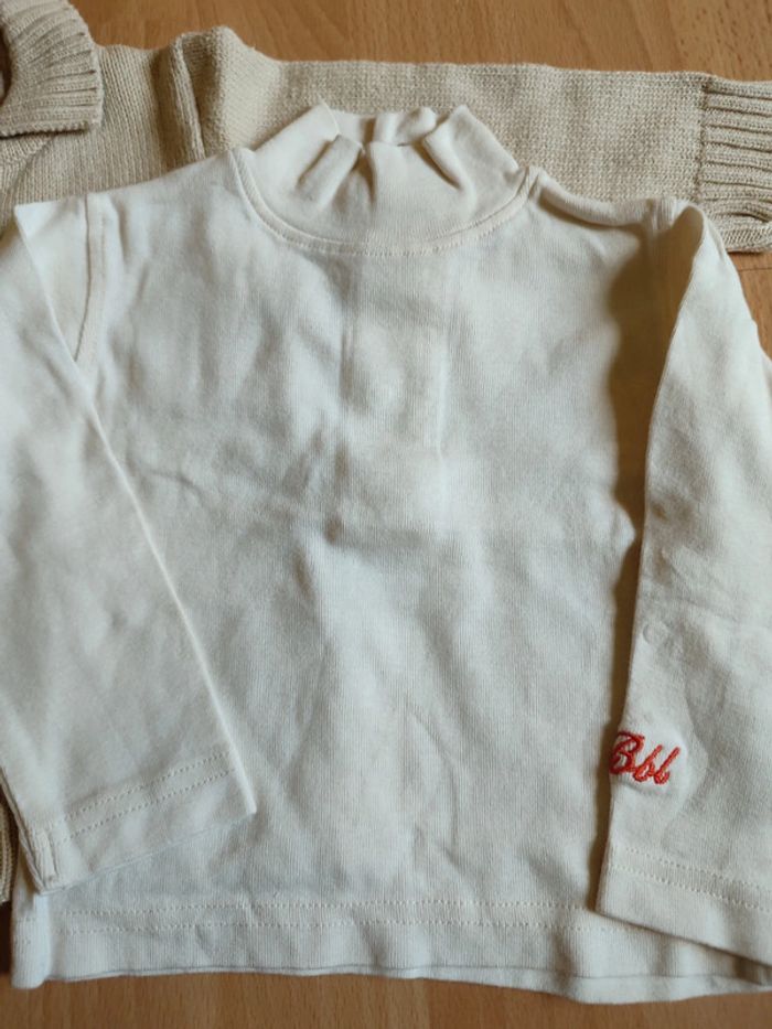 Lot salopette Les bébé sont comme ça + gilet Canari Baby + t-shirt manches longues Boboli en 9M - photo numéro 6