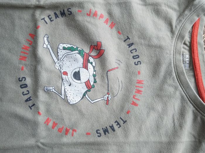 🌸Tee-shirt kaki avec imprimé de tacos ninjas 10ans a 1€🌸 - photo numéro 2
