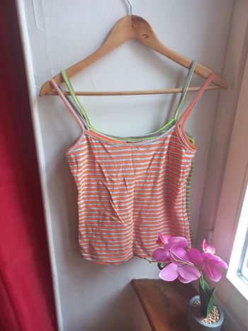 Lot beau débardeurs lumineux gris et jaune orange fluorescents été 34 a 36